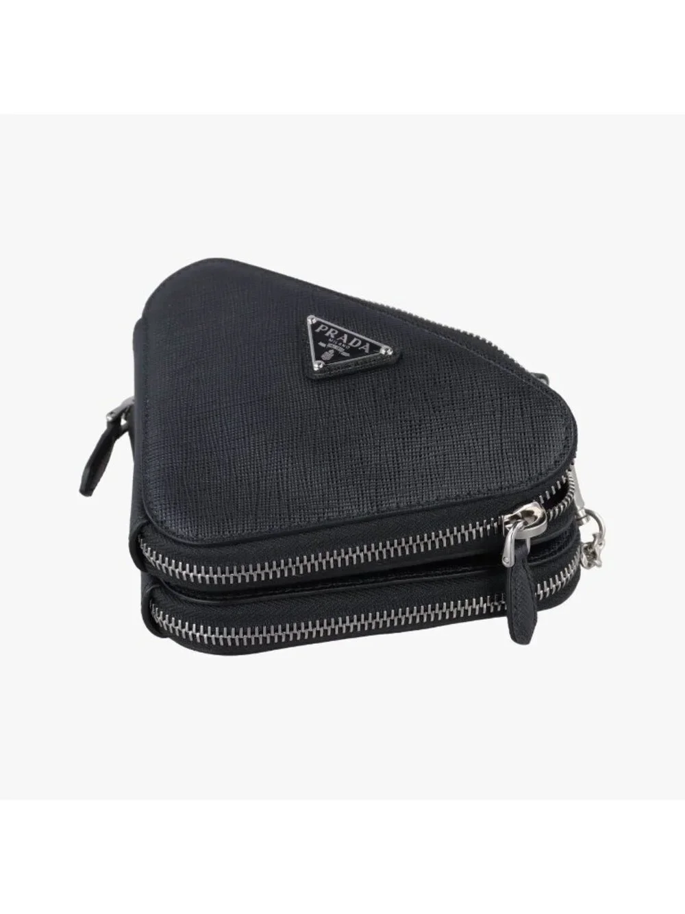 Prada Triangle Logo Black Saffiano Leather 62 Shoulder